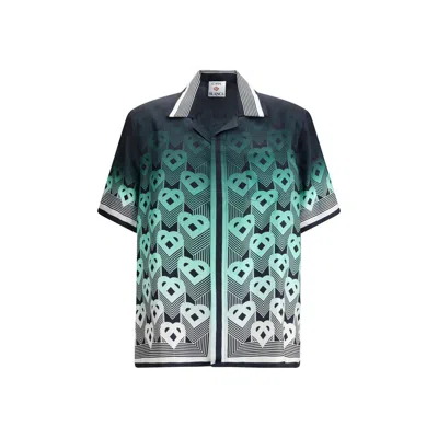 CASABLANCA GRADIENT MONOGRAM SHORT SLEEVE SILK SHIRT