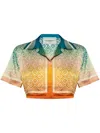 Casablanca Gradient Monogram Silk Cropped Top In 橘色
