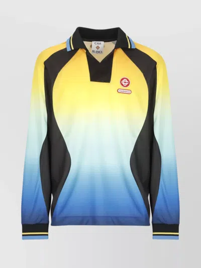 Casablanca Gradient Patterned Crewneck Sweater With Polo Collar In Multi