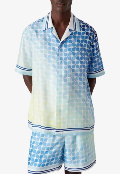 Casablanca Gradient Tennis Tile Silk Bowling Shirt In Multi