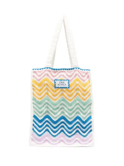 Casablanca Gradient Wave Crochet Tote Handbag In Multicolor