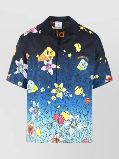 Casablanca Graffiti Silk Shirt Floral Graphic Short Sleeves In Multi