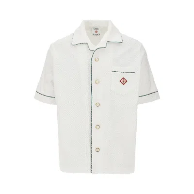 Casablanca Short Sleeved Shirt In Jacquard Cotton Blend Terry Cloth With White Monogram Men
