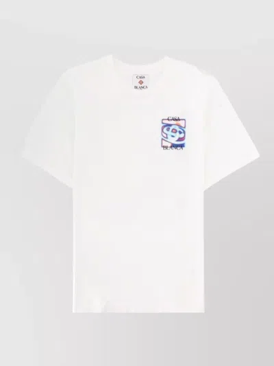 Casablanca Men White Crewneck T-shirt With Logo Detail On The Front And Maxi Logo On The Rear In Cot
