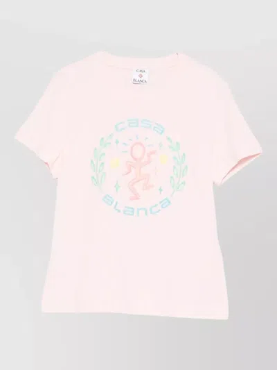 Casablanca Short-sleeve Crew Neck T-shirt With Front Print In Pink