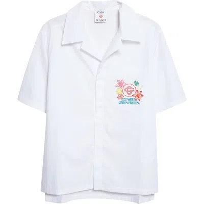 Casablanca Graphic Icons Embroidered Cotton Camp Shirt In White