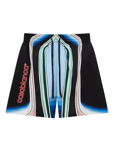 Casablanca Graphic Mountain Straight-leg Logo-print Silk-twill Drawstring Shorts In Black