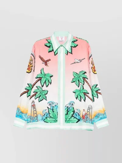 Casablanca Graphic Print Button-down Collar Chest Pocket Shirt In Multicolor