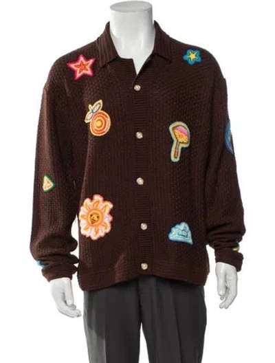 Pre-owned Casablanca Graphic Print Collar Cardigan W/ Tags In Brown