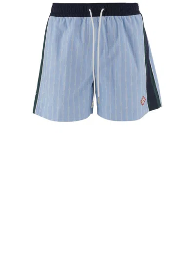 Casablanca Graphic Print Cotton Short Pants In Blue