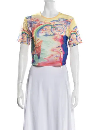 Pre-owned Casablanca Graphic Print Crew Neck Crop Top W/ Tags In Pink