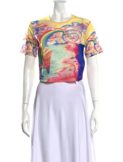 Pre-owned Casablanca Graphic Print Crew Neck Crop Top W/ Tags In Pink