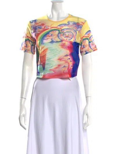 Pre-owned Casablanca Graphic Print Crew Neck Crop Top W/ Tags In White