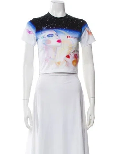 Pre-owned Casablanca Graphic Print Crew Neck Crop Top In White