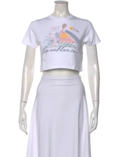 Pre-owned Casablanca Graphic Print Crew Neck Crop Top In White