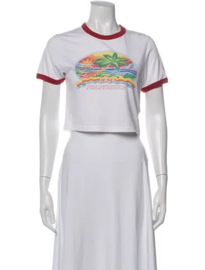 Pre-owned Casablanca Graphic Print Crew Neck Crop Top In White
