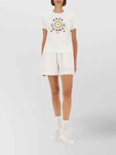 Casablanca Graphic Print Crew Neck Short Sleeve Top In White