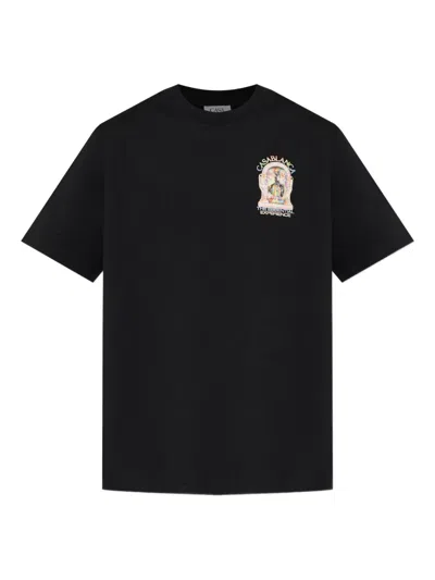 Casablanca Men Black Crewneck T-shirt With Logo Detail On The Front And Maxi Logo Print On The Rear