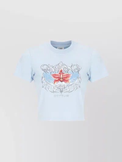 Casablanca Graphic Print Cropped T-shirt With Short Sleeves In Blue