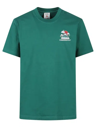 Casablanca Graphic Print Green Cotton T-shirt With Crew Neck Design