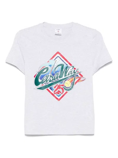 Casablanca Graphic Print Grey Cotton T-shirt With Crew Neckline