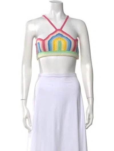 Pre-owned Casablanca Graphic Print Halterneck Crop Top In Pink