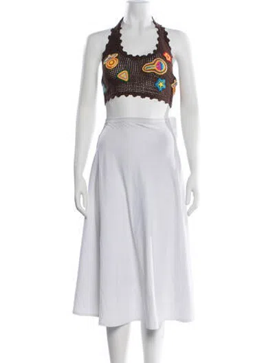 Pre-owned Casablanca Graphic Print Halterneck Crop Top W/ Tags In Brown