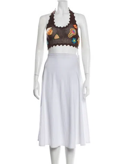 Pre-owned Casablanca Graphic Print Halterneck Crop Top W/ Tags In White