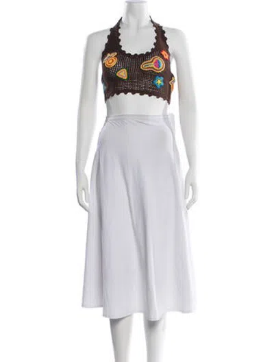 Pre-owned Casablanca Graphic Print Halterneck Crop Top W/ Tags In White