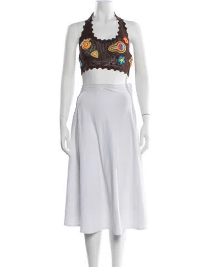 Pre-owned Casablanca Graphic Print Halterneck Crop Top W/ Tags In White