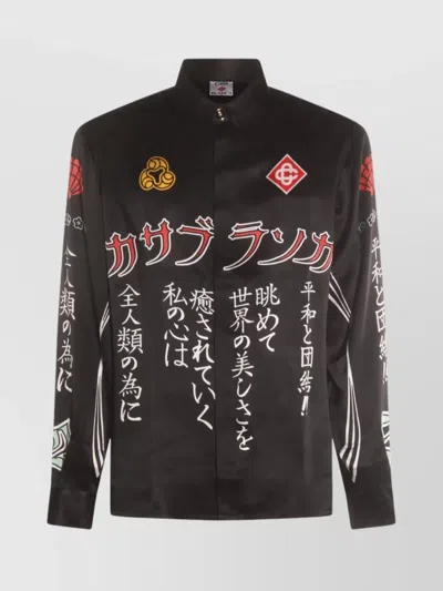 Casablanca Graphic Print Long Sleeve Casual Shirt In Black