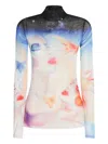 Casablanca Artistic Sleeve Print With Sheer High Neck In Multi