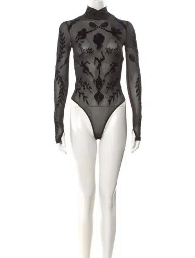 Pre-owned Casablanca Graphic Print Mock Neck Bodysuit In Black