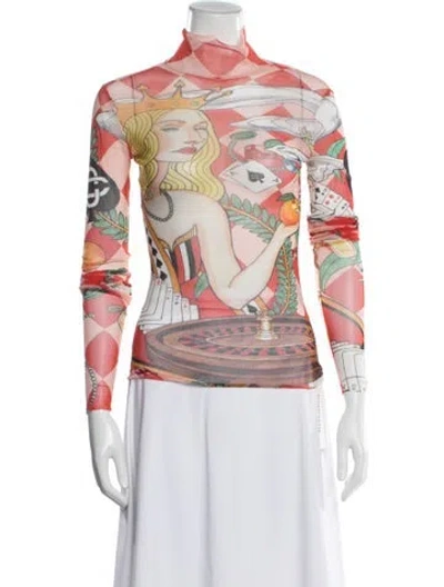 Pre-owned Casablanca Graphic Print Mock Neck Top In White