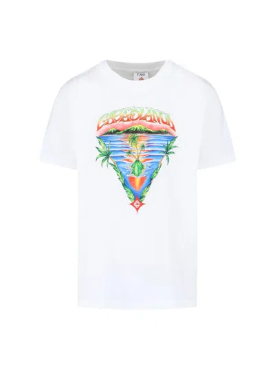 Casablanca Graphic Print Organic Cotton T-shirt With Ribbed Neckline In Black