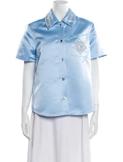 Pre-owned Casablanca Graphic Print Short Sleeve Button-up Top W/ Tags In Blue