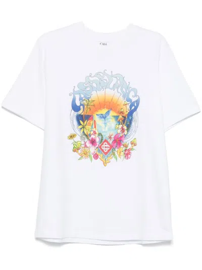 Casablanca Crew Neck Graphic Print T-shirt In White