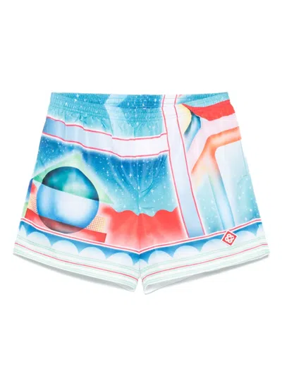 Casablanca Silk Galaxy Court Print Shorts In Blue