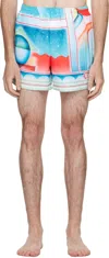 Casablanca Silk Galaxy Court Print Shorts In Blue