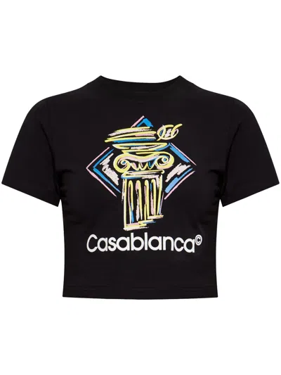 Casablanca Diamond Column Print Cropped T-shirt In Black