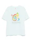 Casablanca Short-sleeved T-shirt In Light Blue Cotton With Graphic Print In Blue