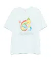 Casablanca Short-sleeved T-shirt In Light Blue Cotton With Graphic Print In Blue
