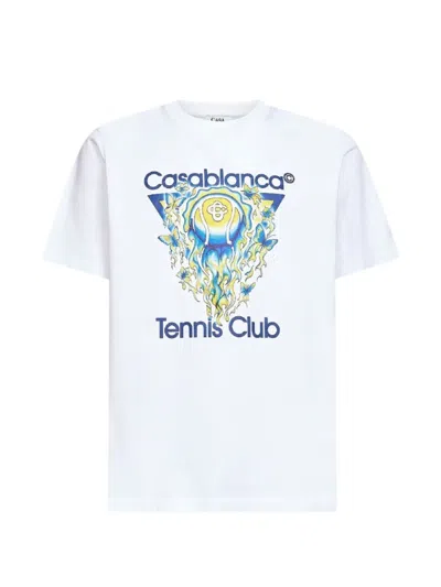 Casablanca Men White Crewneck T-shirt With Logo Print On The Front In Cotton Man