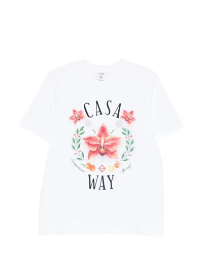 Casablanca Casa Way Orchid Organic Cotton T Shirt In White
