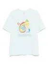 Casablanca Short-sleeved T-shirt In Light Blue Cotton With Graphic Print In Blue
