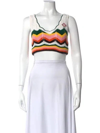 Pre-owned Casablanca Graphic Print V-neck Crop Top In White
