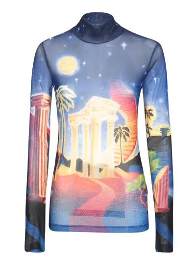 Casablanca Printed Blue Mesh Top In Multi