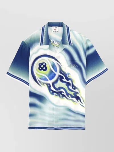 Casablanca Graphic Shirt Short Sleeves Spread Collar In Blue