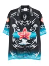 Casablanca Black Blades Short Sleeve Silk Satin Shirt In Multi