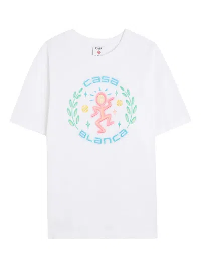 Casablanca White Crewneck T-shirt With Logo Print On The Front In Cotton Man In Multi